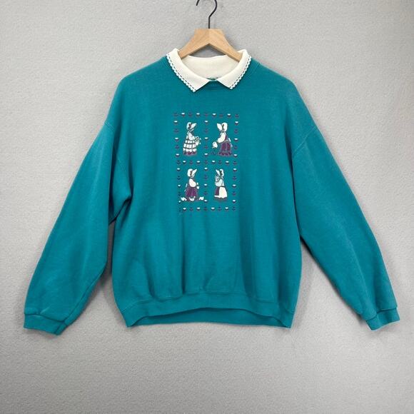 Vintage Nutmeg 90s Farm Girl Sweatshirt Womens Lg Double Collar Cottage Prairie - Picture 1 of 15